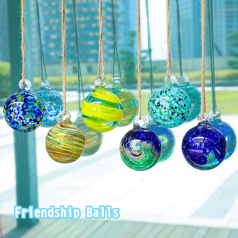 VCUTEKA Hanging Garden Gazing Ball, Hand-Blown Glass Witch Ball for Outdoor Garden Décor, 6pcs 3" Colorful Swirl - Image 2